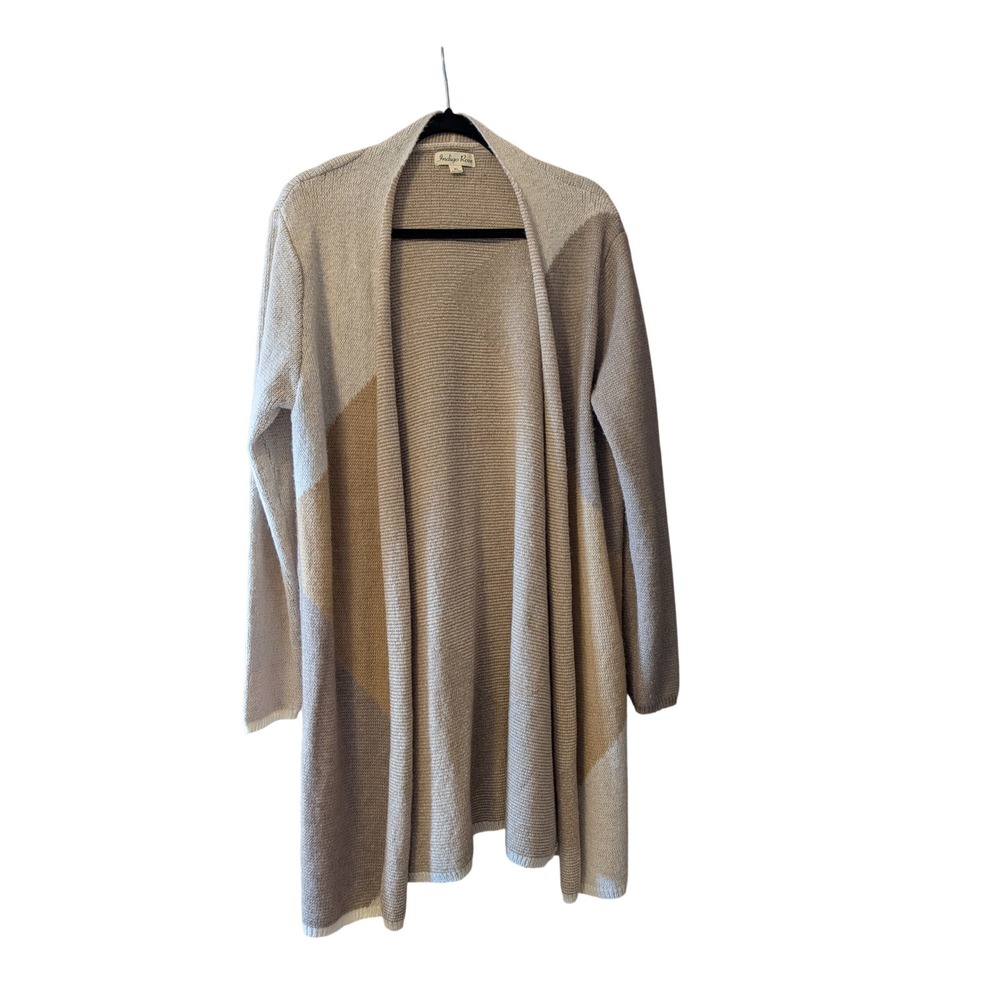 Indigo Rose Women Longline Colorblock Open Front Cardigan XL Tan Beige